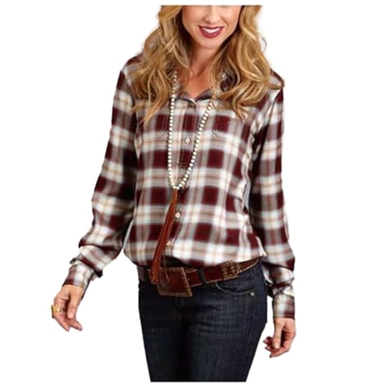 Stetson 0522 Harvest Plaid Brown Large ‎womens Tops, Tees & Blouses Stetson
