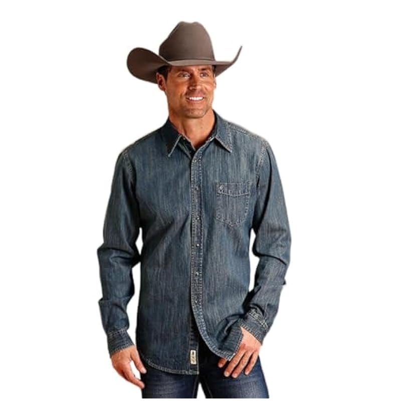 Shirts Stetson Stetson Dark Dirty Denim Snap - Mens Shirt Brown