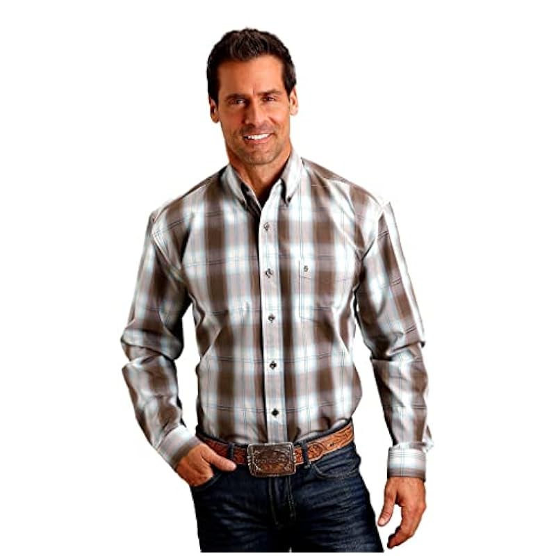 Stetson Shirts ‎mens Stetson Men's Plaid Print Long Sleeve Button Down Western Shirt Brown Medium