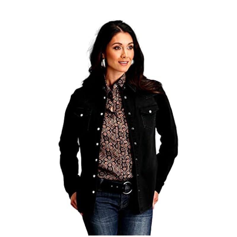 Stetson Stetson Women's Desert Scene Embroidered Long Sleeve Snap Boyfriend Denim Shirt Black X-Small ‎Womens Tops, Tees & Blouses
