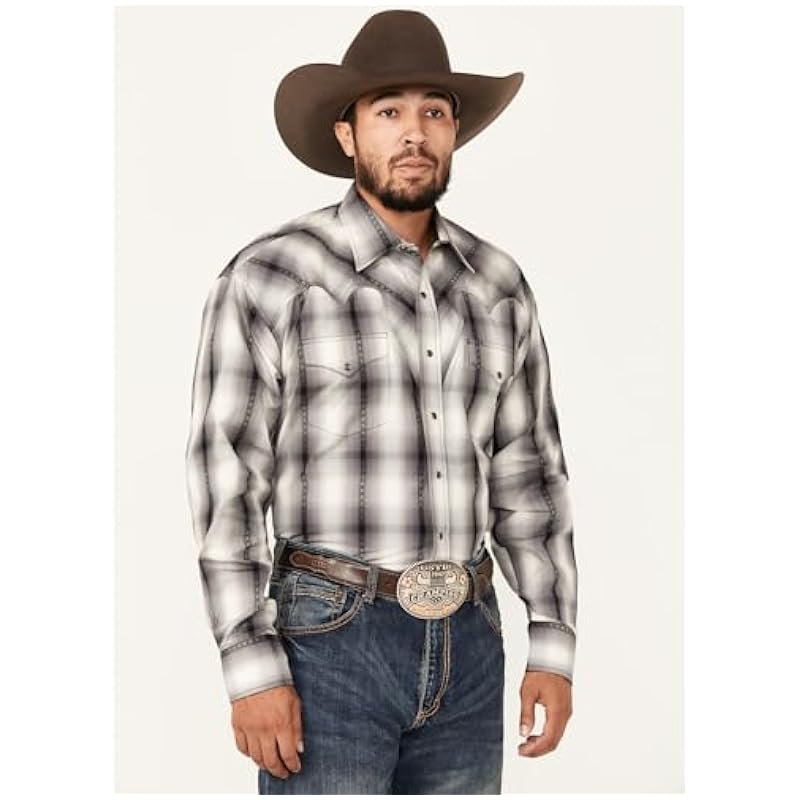 Stetson Shirts ‎mens Stetson Men's Plaid Print Long Sleeve Snap Western Shirt Grey Medium