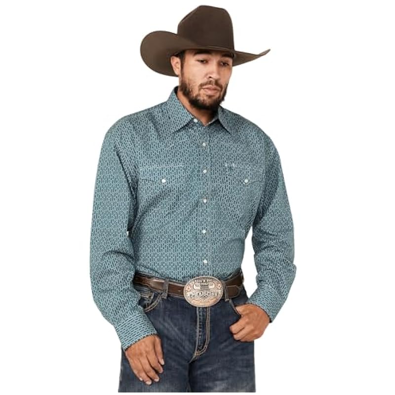 Stetson Men's Geo Print Long Sleeve Pearl Snap Western Shirt Teal Medium ‎mens Shirts Stetson