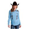 Stetson Women's Embroidered Long Sleeve Pearl Snap Western Blouse Blue Large US Stetson ‎womens Tops, Tees & Blouses