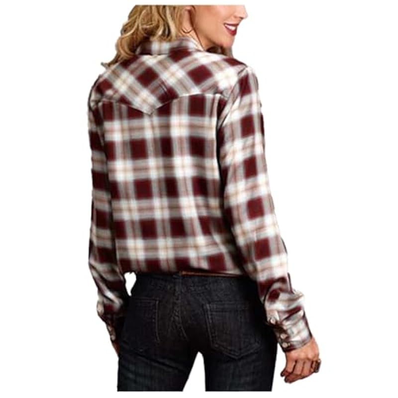 Stetson 0522 Harvest Plaid Brown Large ‎womens Tops, Tees & Blouses Stetson