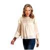 Stetson Tops, Tees & Blouses ‎womens Stetson Women's Cream Herringbone Pleated Long Sleeve Blouse Top Cream X-Large US