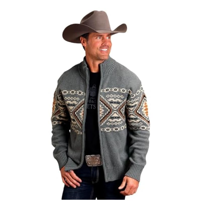 ‎men Sweaters Stetson Stetson Western Sweater Mens Aztec Wool Zip S Gray 11-014-0120-6069 GY