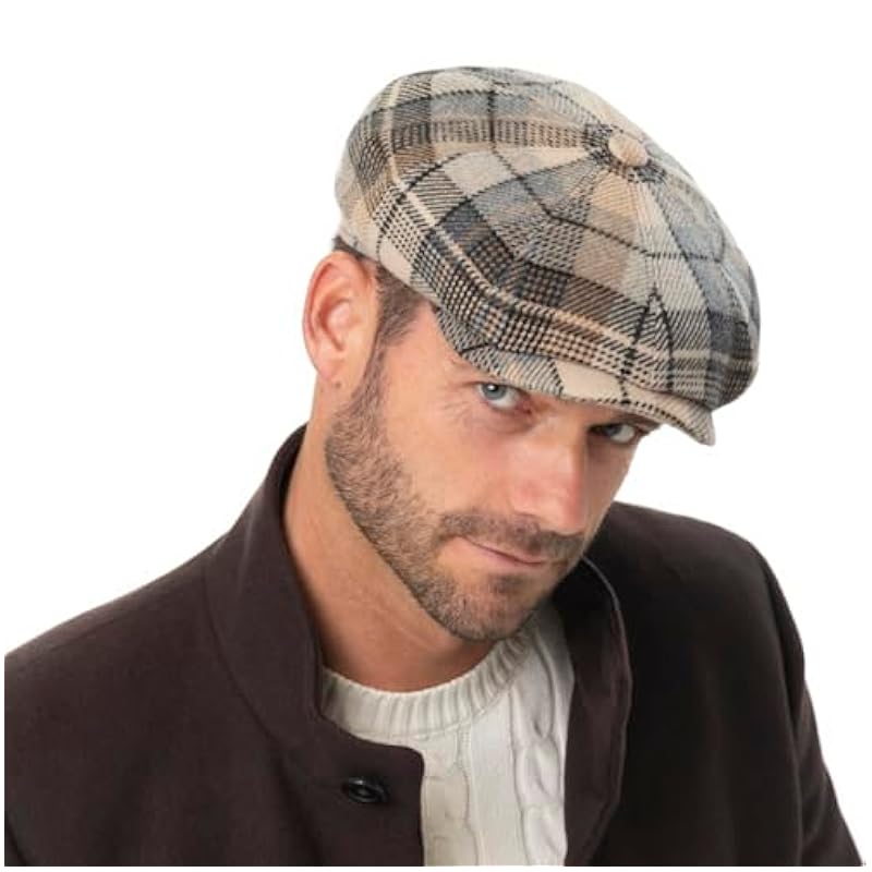 ‎mens Hats & Caps Stetson Stetson Hatteras Alpaca Wool Check Flat Cap Men Beige-Black 7 1/8