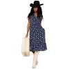 Stetson Dresses ‎womens Stetson Women's Ditsy Floral Paisley Print Ruffle Flounce Midi Dress Blue Medium