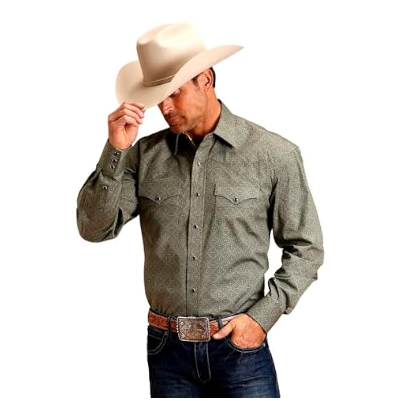 Stetson Green Tonal Tile Print - Mens Shirt Green Stetson Shirts