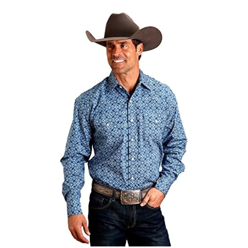 Stetson Western Shirt Mens L/S Print L Blue 11-001-0425-6065 BU ‎mens Shirts Stetson