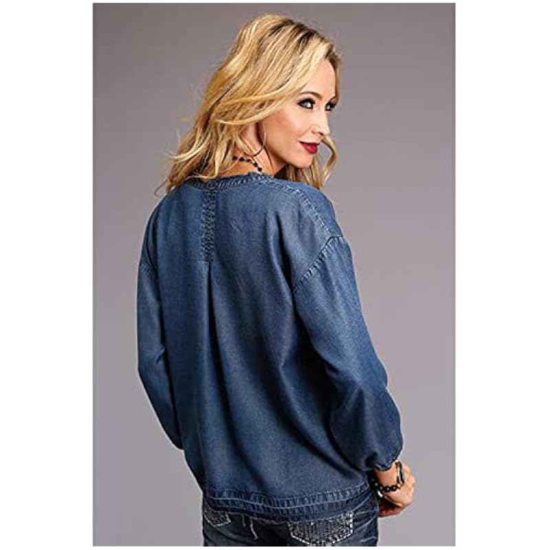 Stetson Tops, Tees & Blouses ‎womens Stetson Women's Denim Tencel 3/4 Sleeve Pesasant Top Blue Medium