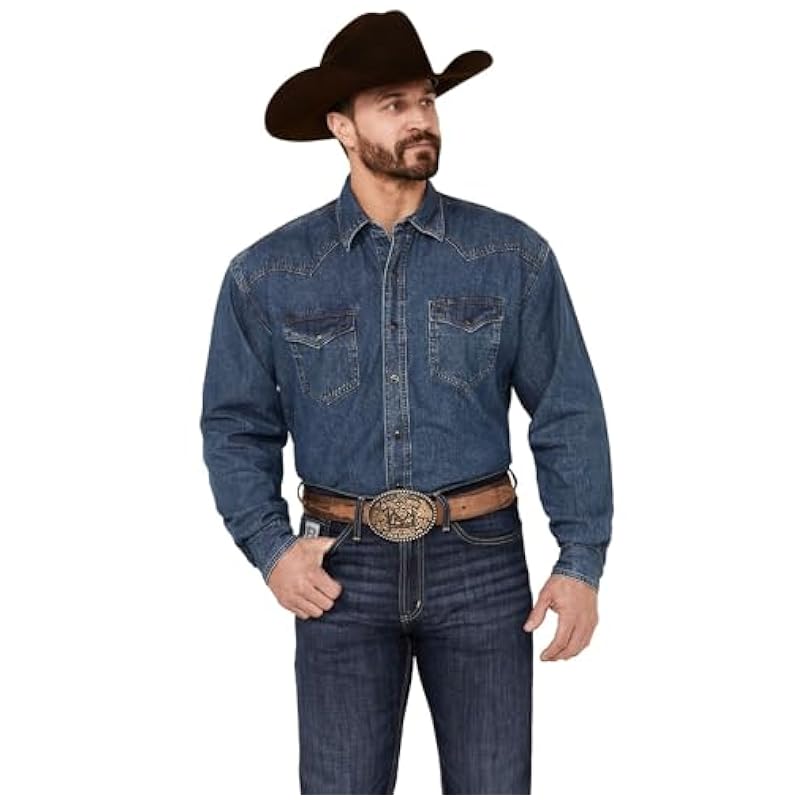 Stetson Men's Denim Long Sleeve Snap Western Shirt Denim X-Large ‎mens Shirts Stetson
