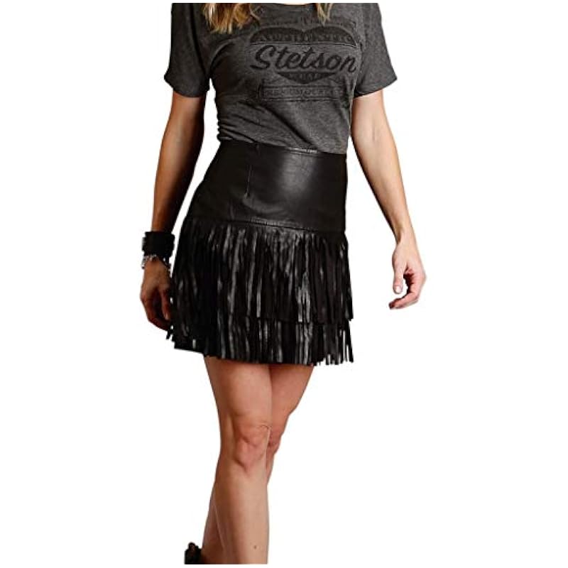 Stetson Women's Lamb Leather Fringe Mini Skirt Black 12 Stetson ‎womens Skirts