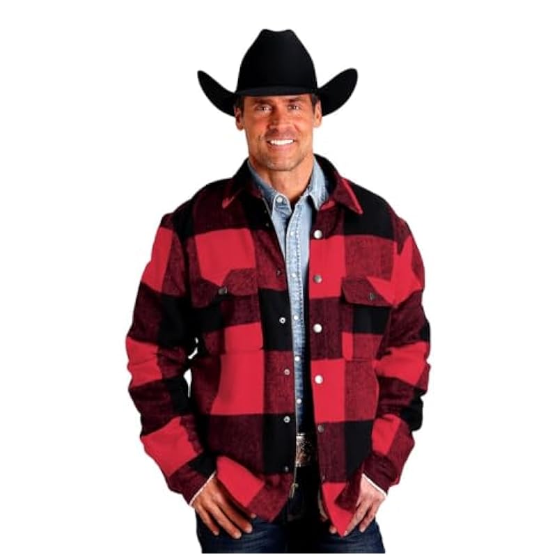 ‎men Jackets & Coats Stetson Stetson Western Jacket Mens Buffalo Plaid 3XL Red 11-097-0119-6056 RE