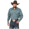 Stetson Shirts ‎mens Stetson Men's Floral Print Long Sleeve Pearl Snap Western Shirt Teal Medium
