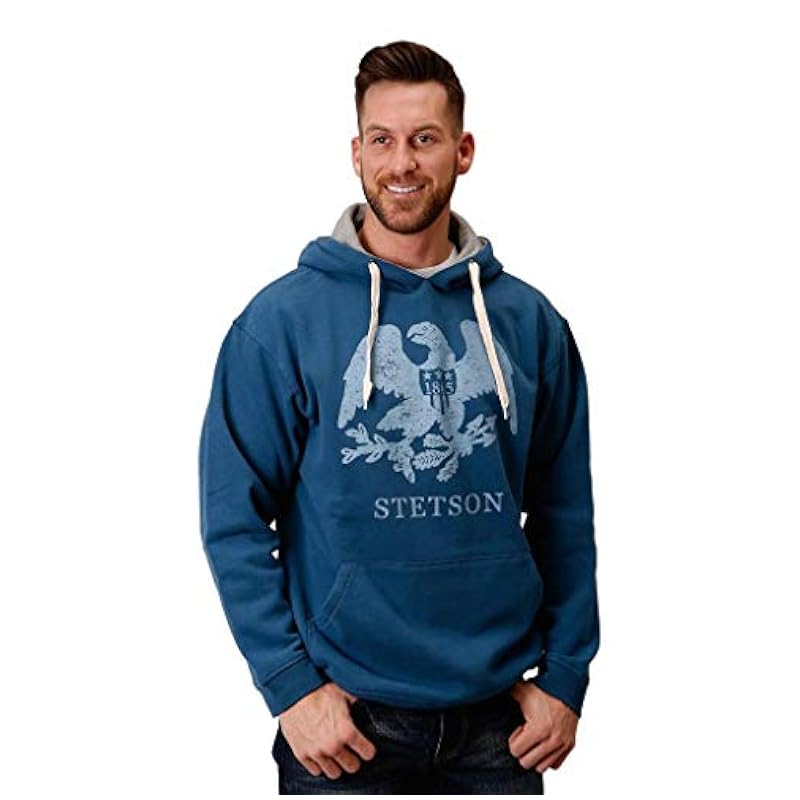 ‎mens Fashion Hoodies & Sweatshirts Stetson Stetson Western Sweatshirt Men Hooded Eagle S Blue 11-097-0562-0890 BU