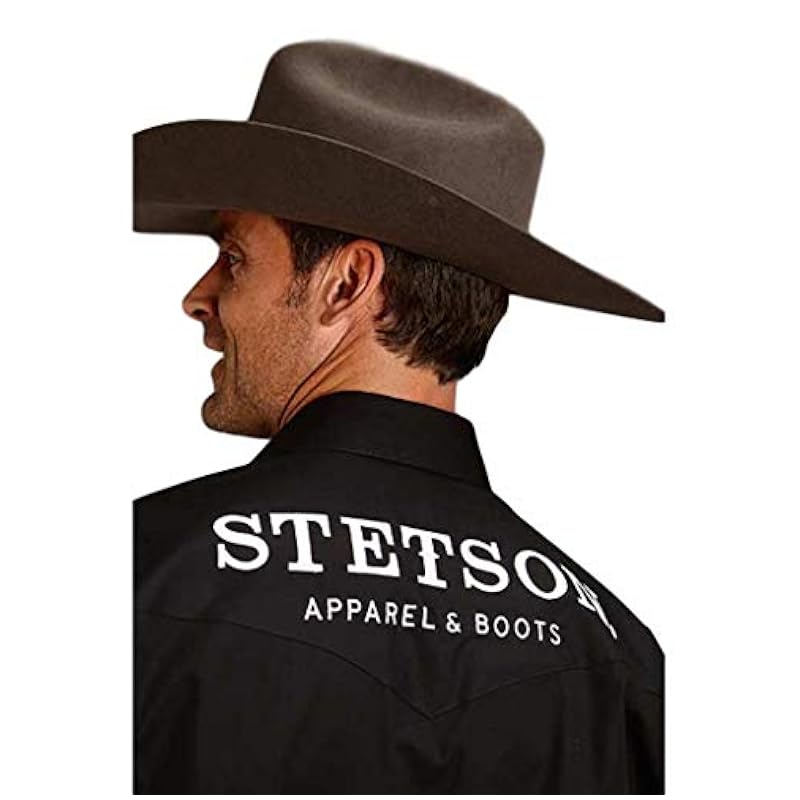Stetson Men's Solid Logo Long Sleeve Western Shirt Black XX-Large Stetson ‎mens Shirts