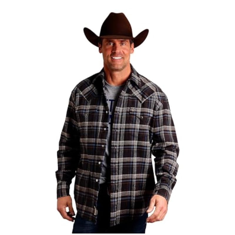 Stetson Stetson Western Shirt Mens L/S Flannel 3XL Brown 11-001-0478-6054 BR ‎mens Shirts