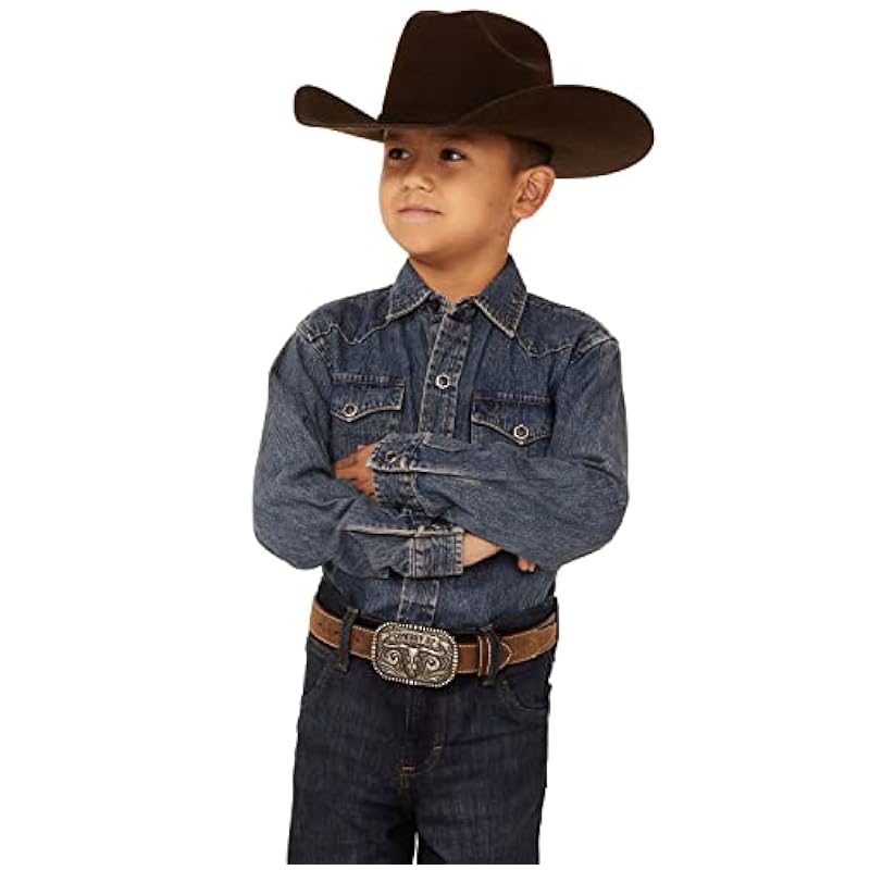 Stetson Stetson Western Shirt Boys Denim L/S Snap L Blue 11-030-0465-0021 BU ‎boys Tops, Tees & Shirts