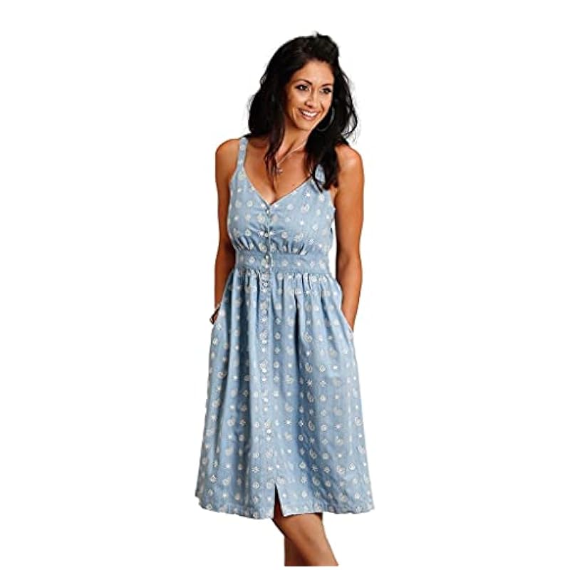Stetson Women's Embroidered Button Front Dress Blue X-Large Stetson ‎womens Dresses