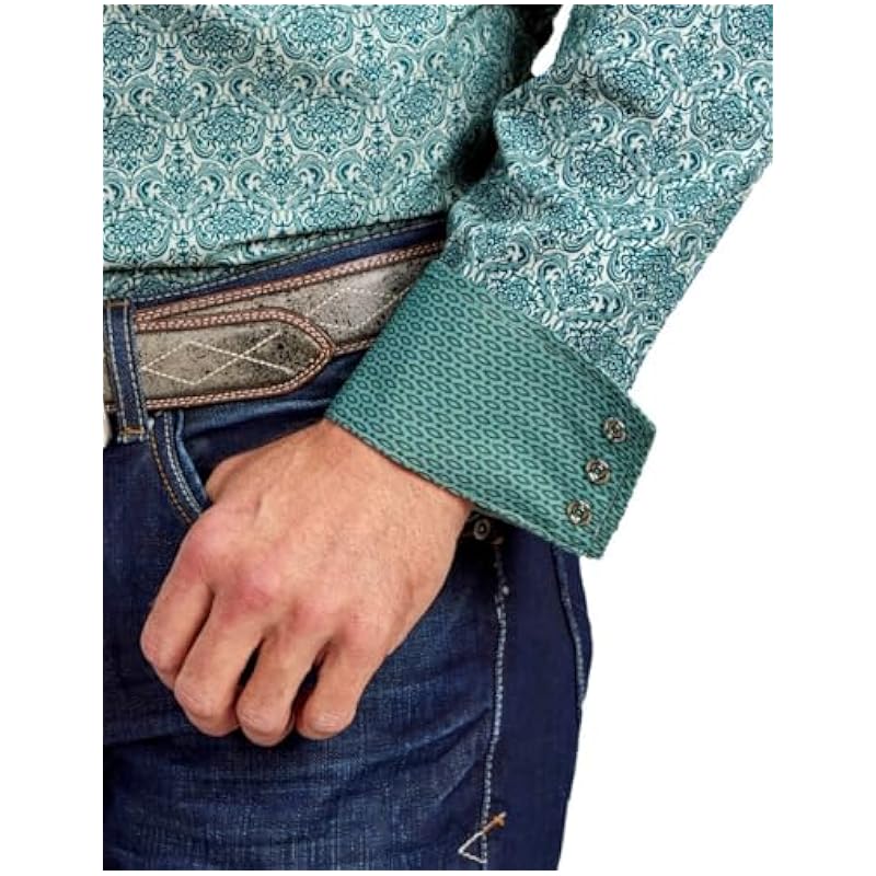 Stetson Shirts ‎mens Stetson Green Print Wallpaper Medalion - Mens Shirt