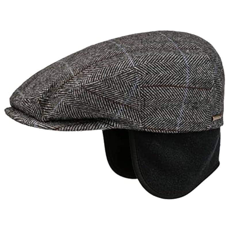 ‎mens Hats & Caps Stetson Stetson Kent Wool Ivy Cap with Earflaps Men | Made in The EU Grey-black