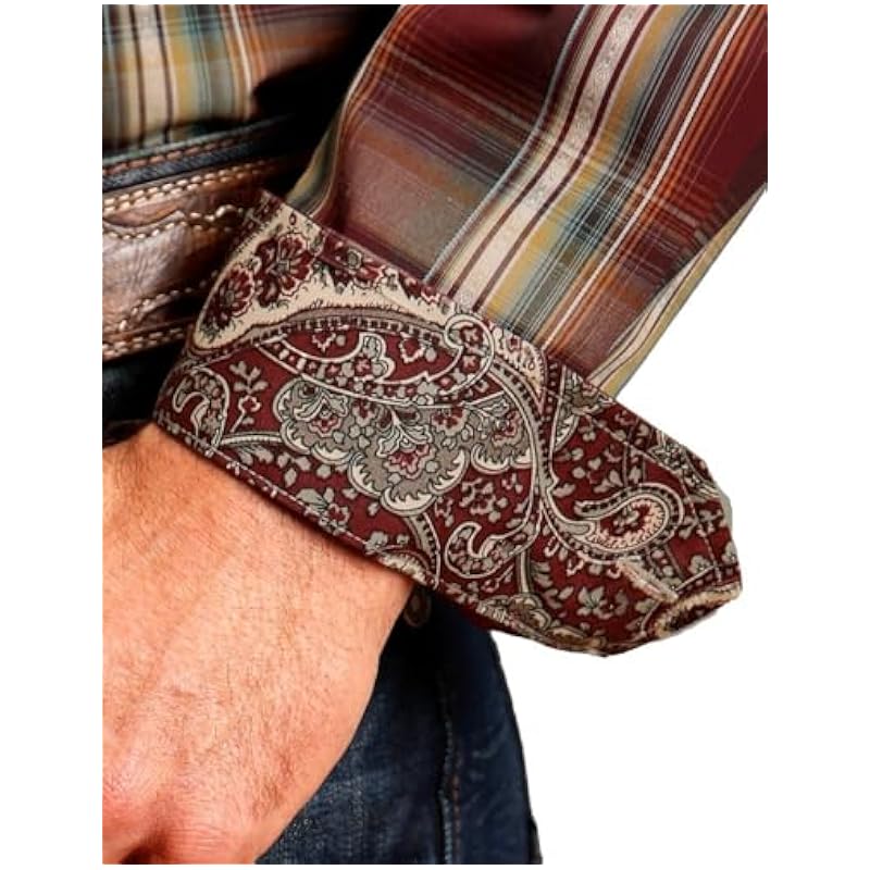 Stetson Stetson Western Shirt Mens Plaid L/S 2XL Wine 11-001-0579-0190 WI ‎mens Shirts