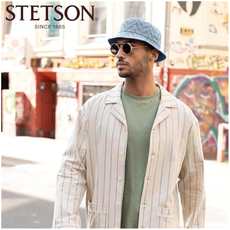 Stetson Accessories ‎womens Stetson Herringbone Cotton Bucket Hat Women/Men - Made in The EU Blue