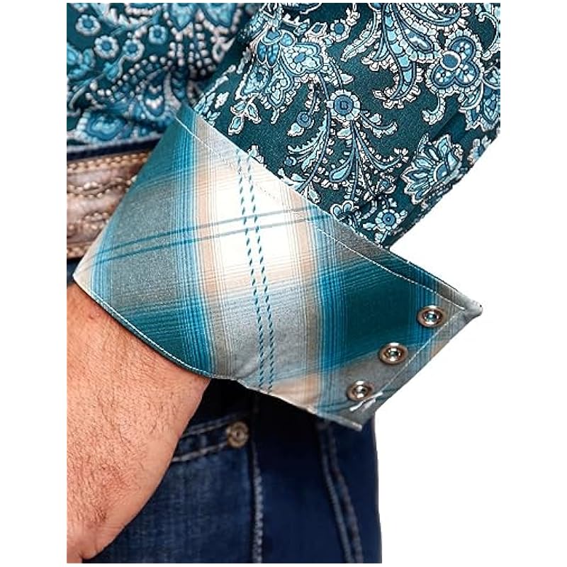 ‎mens Shirts Stetson Stetson Western Shirt Mens L/S Paisley 3XL Teal 11-001-0425-6001 GR