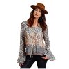 Stetson Stetson Women's Herringbone Twill Border Print Blouse Brown X-Small ‎womens Tops, Tees & Blouses