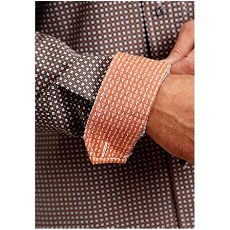 Stetson Men's Dash and Dot Geo Print Long Sleeve Button Down Western Shirt Grey Small Stetson ‎mens Shirts