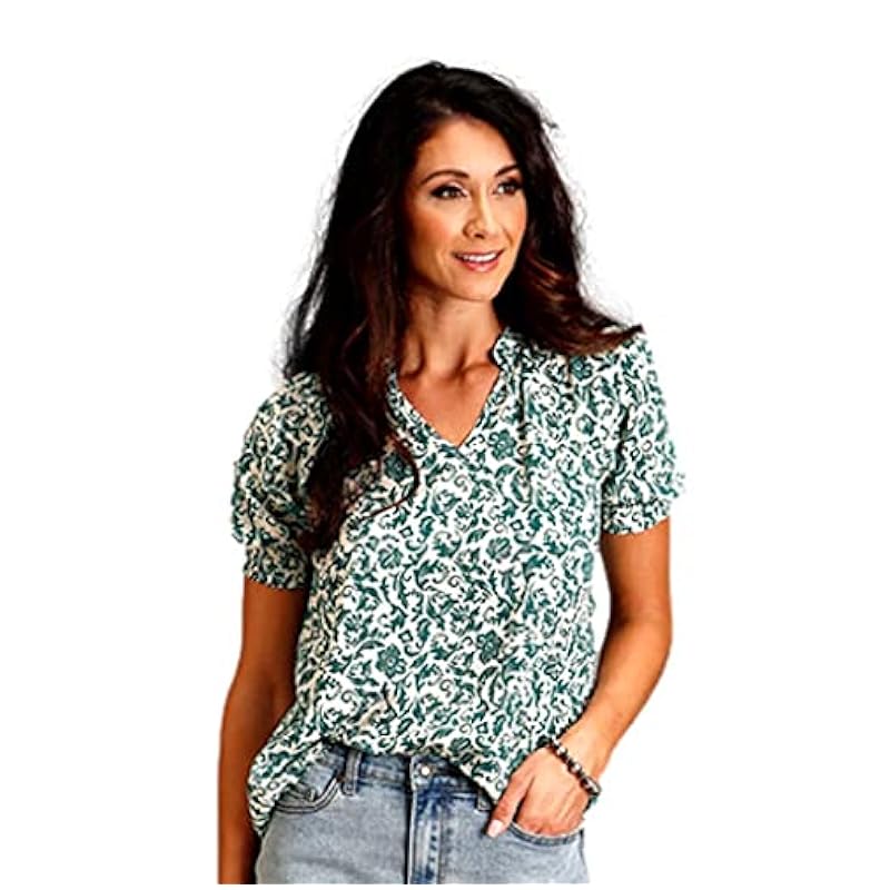 Stetson Tops, Tees & Blouses ‎womens Stetson Western Shirt Womens S/S Peasant L Jade 11-051-0590-0516 GR