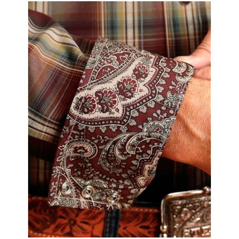 Stetson Western Shirt Mens L/S Plaid Snap L Wine 11-001-0478-0190 WI Stetson ‎mens Shirts