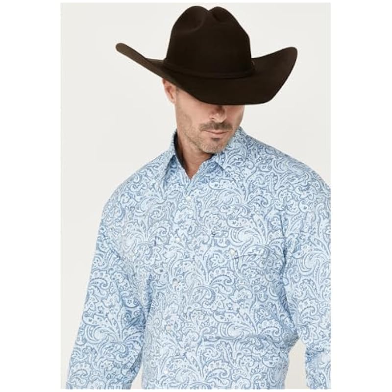 Stetson Stetson Karman Roper Blue Tooling Paisley Men's Long Sleeve Snap Shirt 11-001-0425-4002 BU Blue ‎mens Shirts
