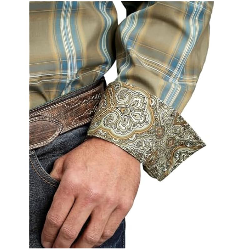 ‎mens Shirts Stetson Stetson Western Shirt Mens L/S Snap Plaid M Brown 11-001-0478-2041 BR