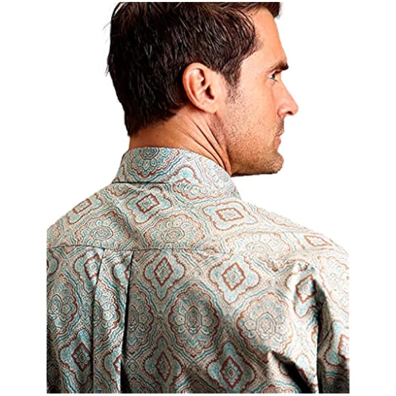 ‎mens Shirts Stetson Stetson Aqua Paisley Men's Long Sleeve Button Front Shirt 1100105260373GR Green