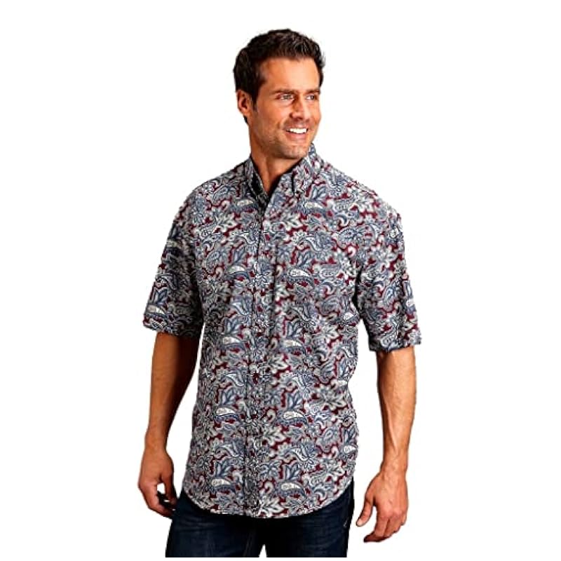 ‎mens Shirts Stetson Stetson Western Shirt Mens Short Sleeve L Wine 11-002-0526-2015 WI