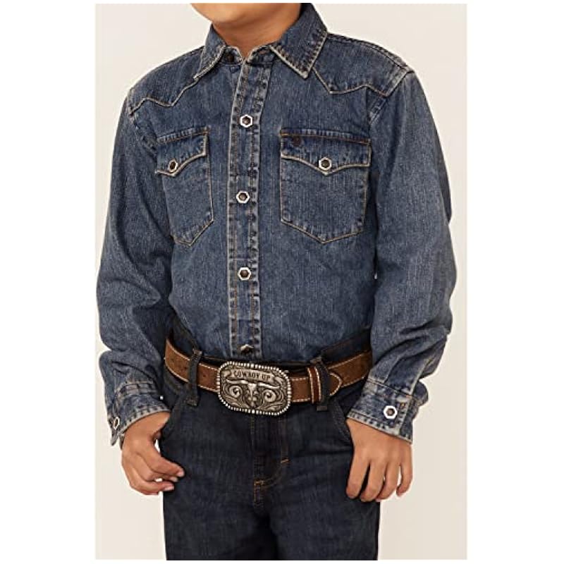Stetson Stetson Western Shirt Boys Denim L/S Snap L Blue 11-030-0465-0021 BU ‎boys Tops, Tees & Shirts