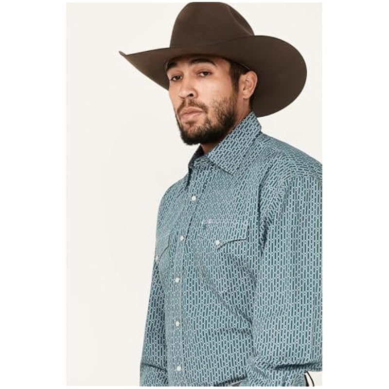Stetson Stetson Men's Geo Print Long Sleeve Pearl Snap Western Shirt Teal Small ‎mens Shirts