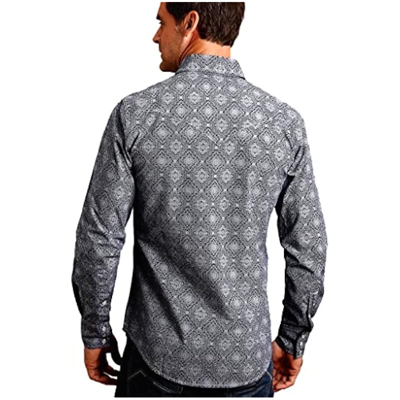 Stetson Shirts ‎mens Stetson Men's Medallion Print Long Sleeve Pearl Snap Western Shirt Dark Blue X-Large