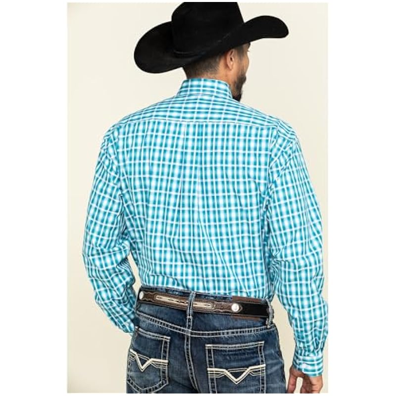 Stetson Men's Cross Walk Ombre Plaid Button Long Sleeve Western Shirt Blue ‎mens Shirts Stetson