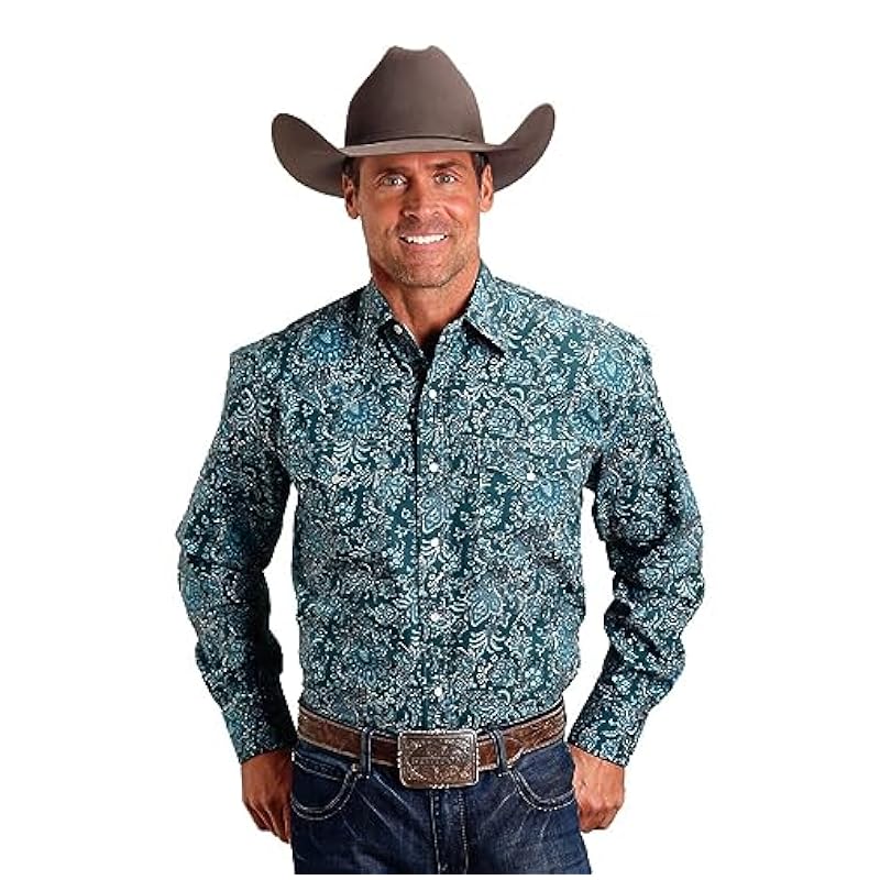 ‎mens Shirts Stetson Stetson Western Shirt Mens L/S Paisley 3XL Teal 11-001-0425-6001 GR