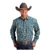 ‎mens Shirts Stetson Stetson Forest Paisley Men's Long Sleeve Snap Shirt 11-001-0925-6001 GR Green