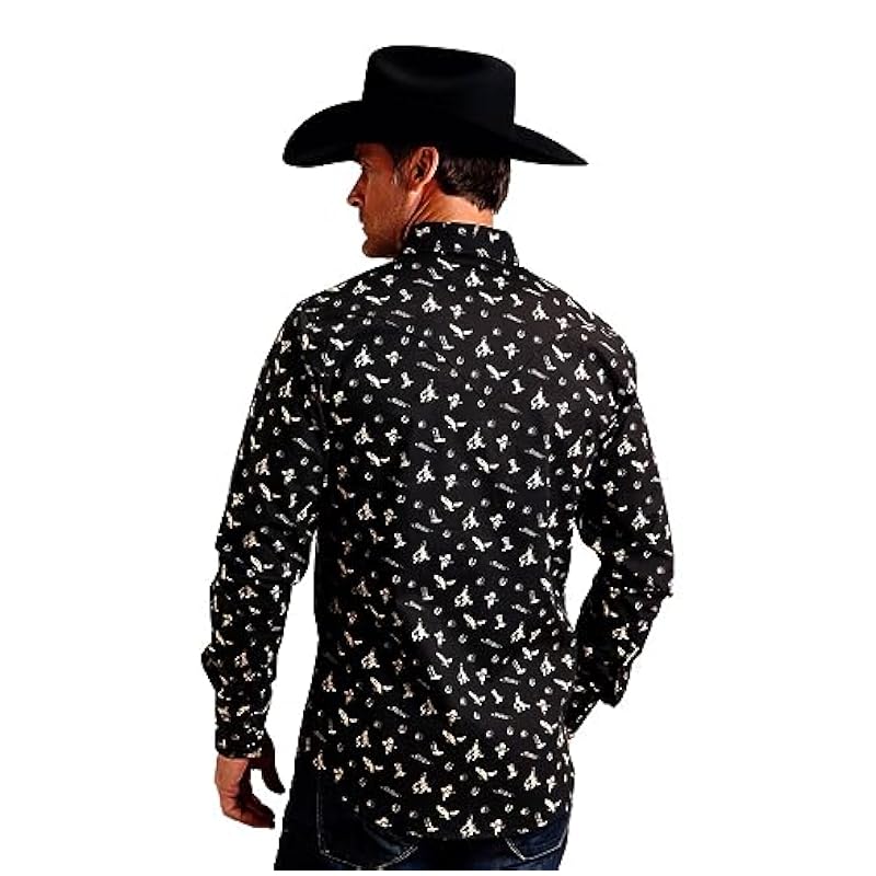 ‎mens Shirts Stetson Stetson Western Shirt Men L/S Conversation S Black 11-001-0425-6033 BL