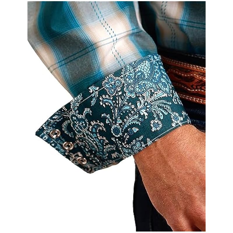 ‎mens Shirts Stetson Stetson Western Shirt Mens L/S Forest Shade M Teal 11-001-0478-6006 GR