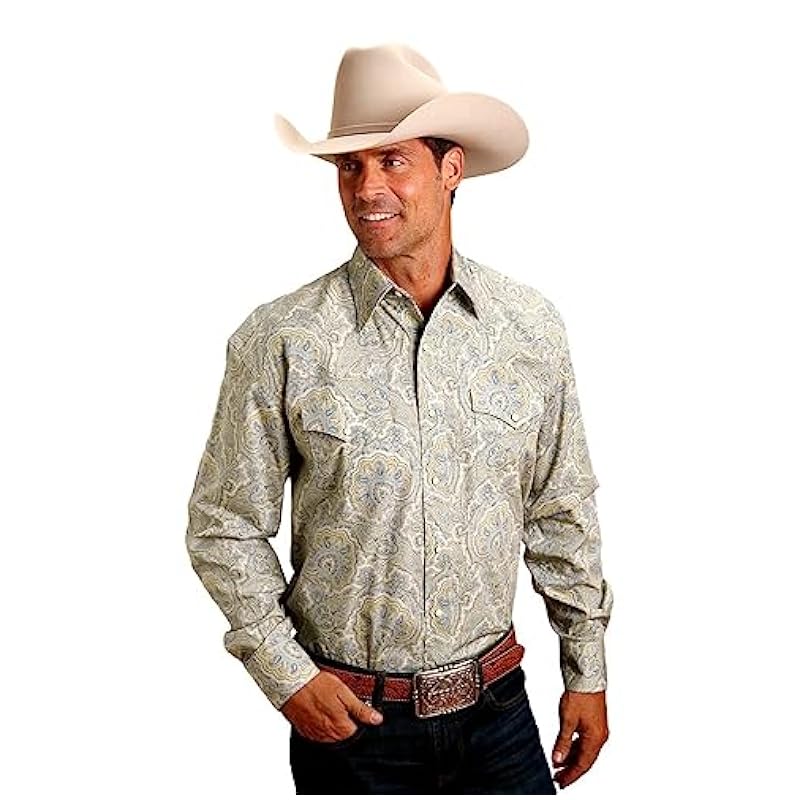 Stetson Sandy Paisley Men's Collared Longsleeve Snap Shirt 1100104254009BU Sand Brn ‎mens Shirts Stetson