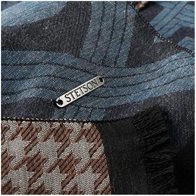 Stetson Scarves ‎mens Stetson Two Patterns Cotton Scarf Men - Made in Italy Blue-grey