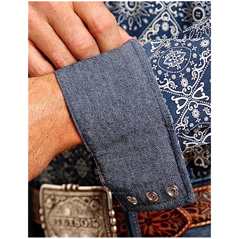 ‎mens Shirts Stetson Stetson Western Shirt Mens L/S Bandana M Blue 11-001-0425-4011 BU